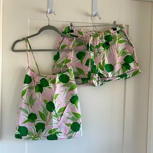 EUC Printfresh Lime Print Pajama Set, Medium Top Small Bottoms